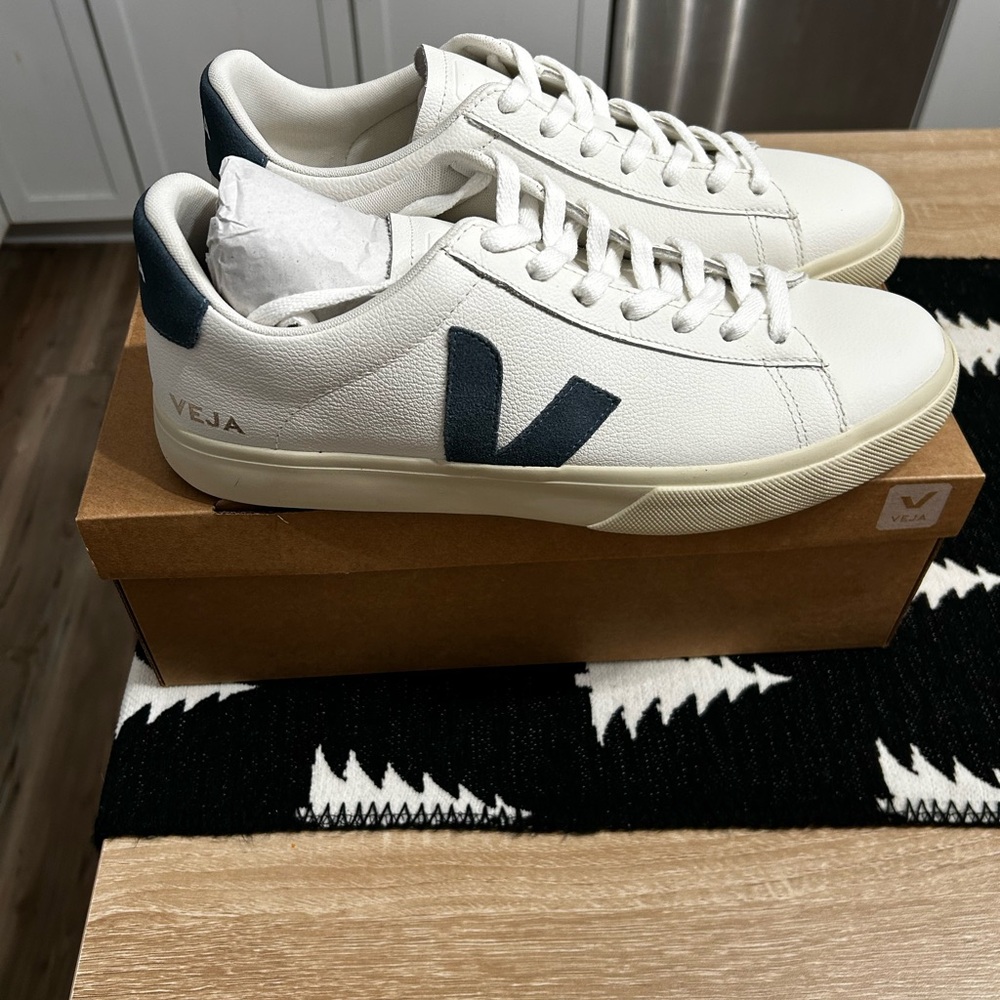 Veja White Sneakers with Dark Blue Accents